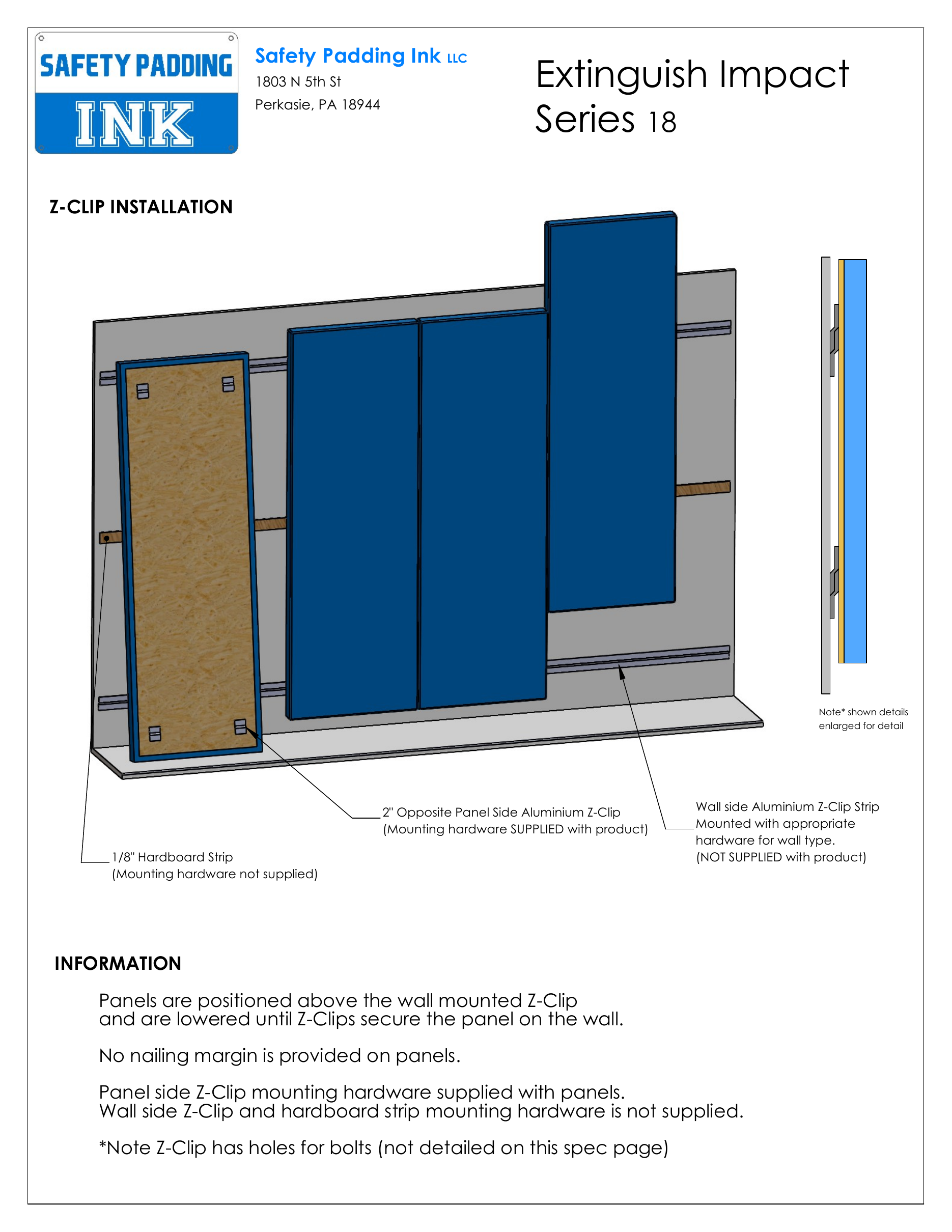 Z-clip installation — technical drawing (spec page 2)